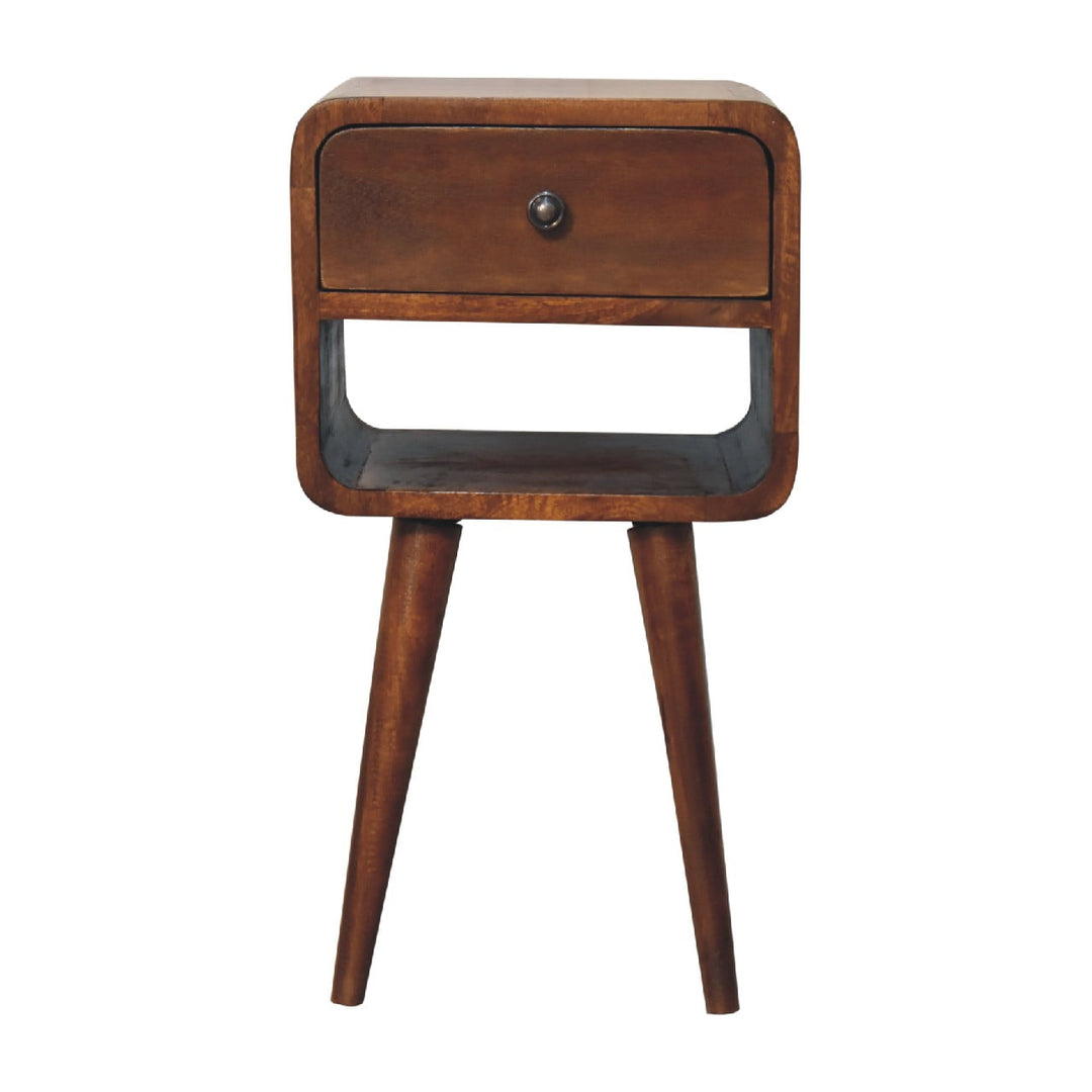 Solid Wood Mini Chestnut Curve Lower Bedside, Chestnut, 1-Drawer, 1 Open Slot, Brown