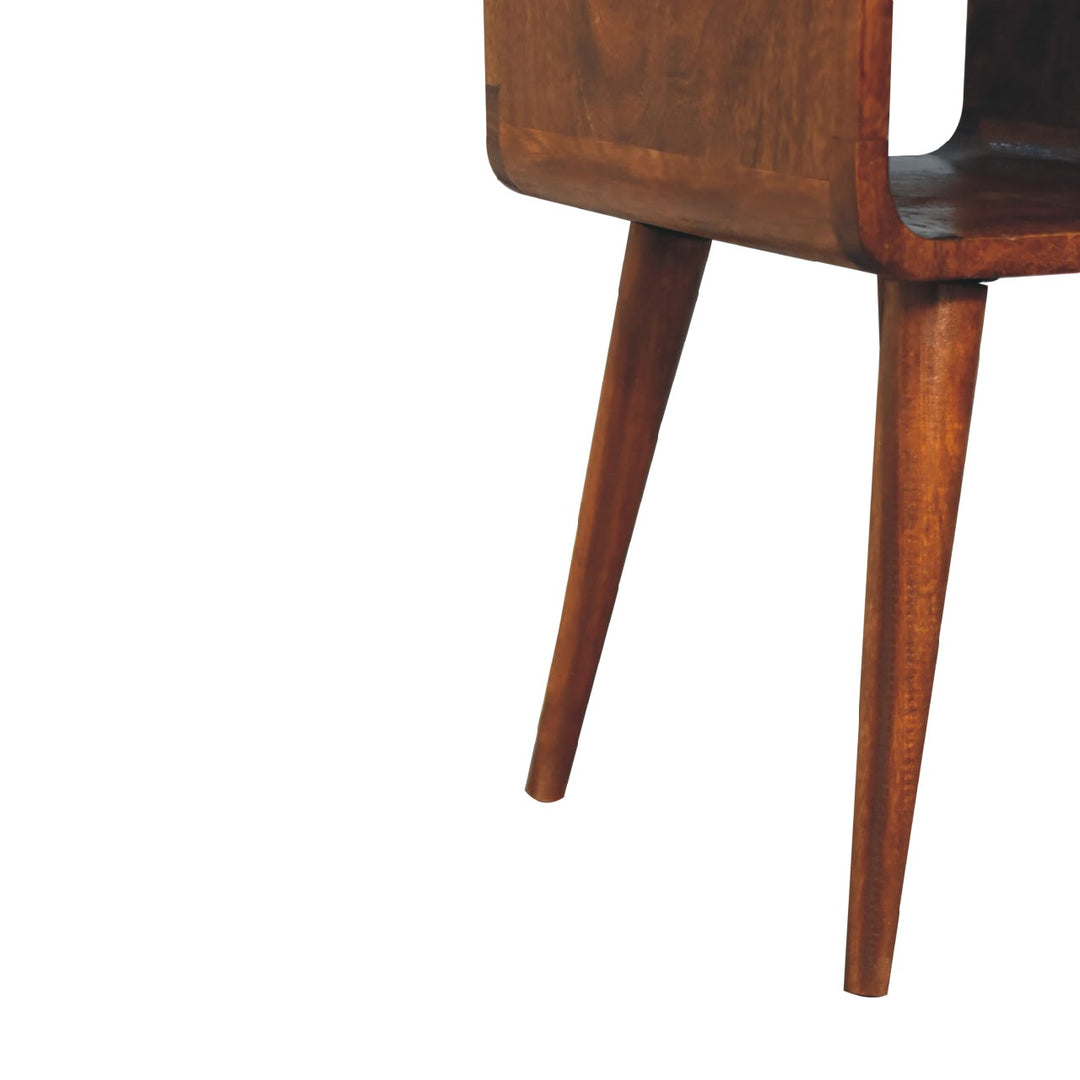 Solid Wood Mini Chestnut Curve Lower Bedside, Chestnut, 1-Drawer, 1 Open Slot, Brown