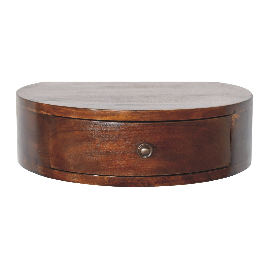 Solid Wood Lunar 1-Drawer Floating Nightstand, Shiny Knobs, Chestnut