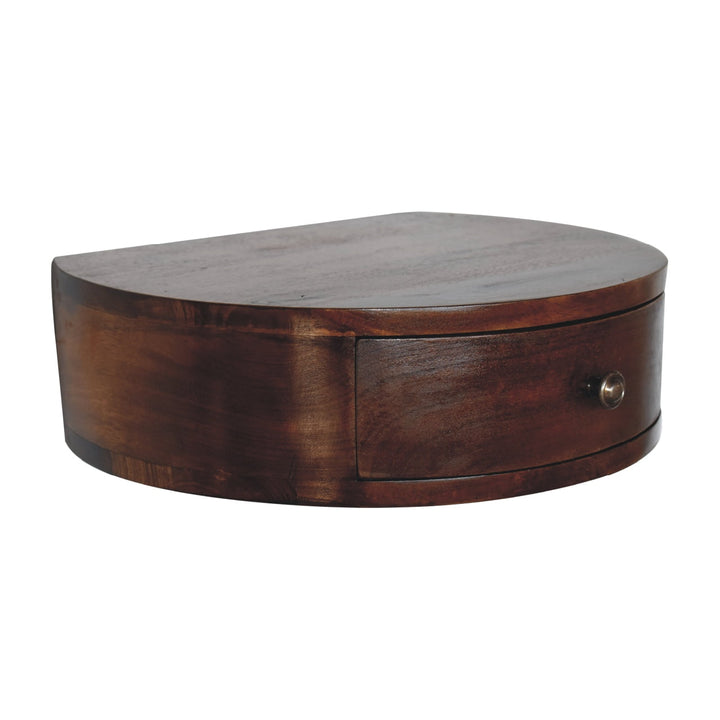Solid Wood Lunar 1-Drawer Floating Nightstand, Shiny Knobs, Chestnut