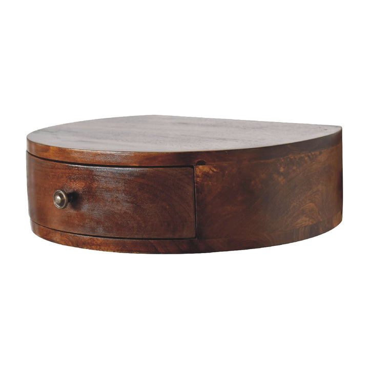 Solid Wood Lunar 1-Drawer Floating Nightstand, Shiny Knobs, Chestnut