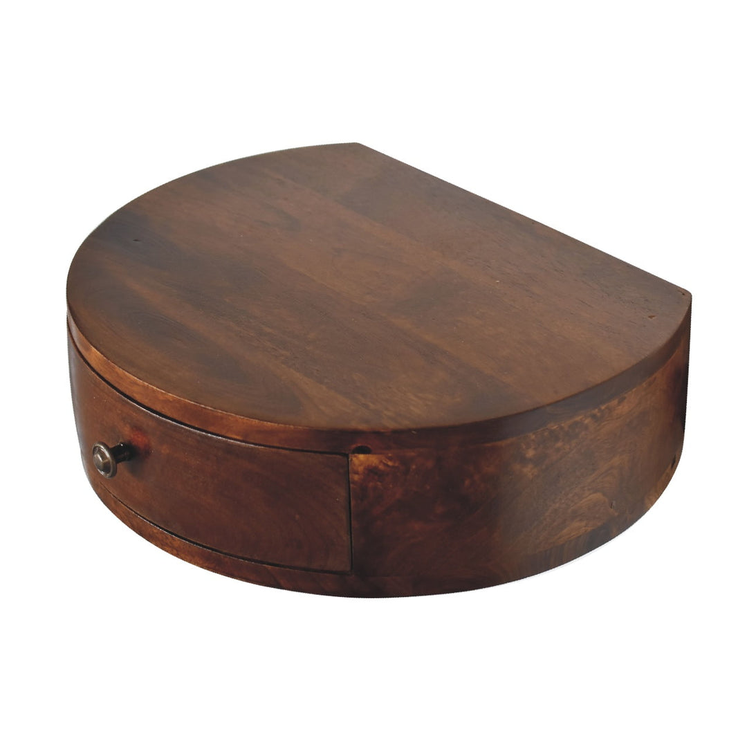 Solid Wood Lunar 1-Drawer Floating Nightstand, Shiny Knobs, Chestnut