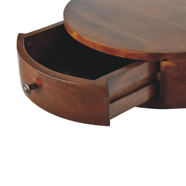 Solid Wood Lunar 1-Drawer Floating Nightstand, Shiny Knobs, Chestnut