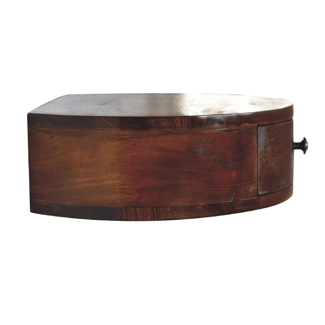 Solid Wood Lunar 1-Drawer Floating Nightstand, Shiny Knobs, Chestnut