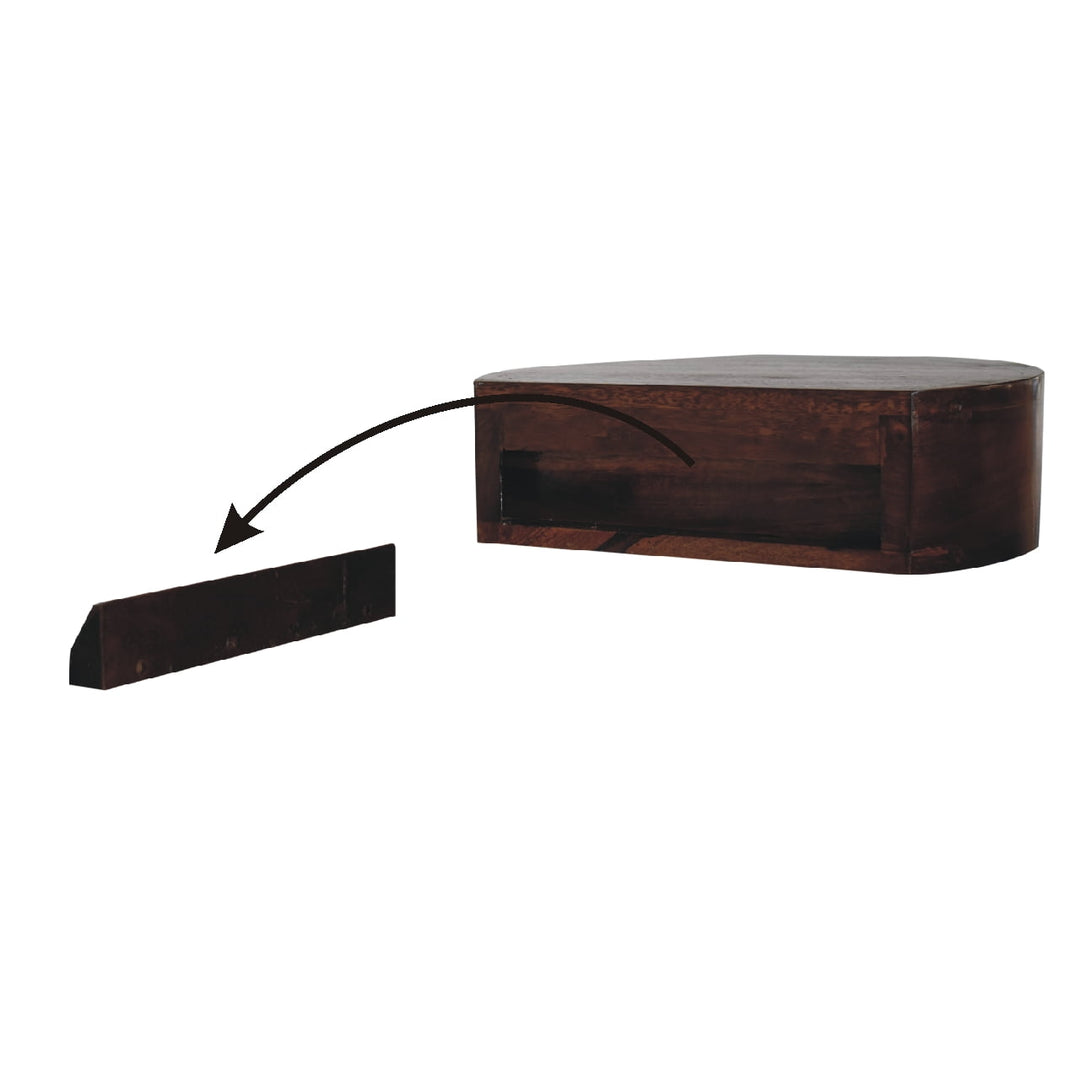 Solid Wood Lunar 1-Drawer Floating Nightstand, Shiny Knobs, Chestnut