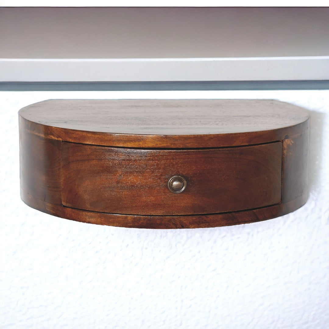 Solid Wood Lunar 1-Drawer Floating Nightstand, Shiny Knobs, Chestnut