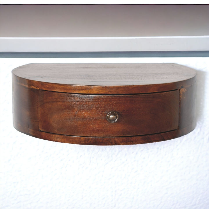 Solid Wood Lunar 1-Drawer Floating Nightstand, Shiny Knobs, Chestnut