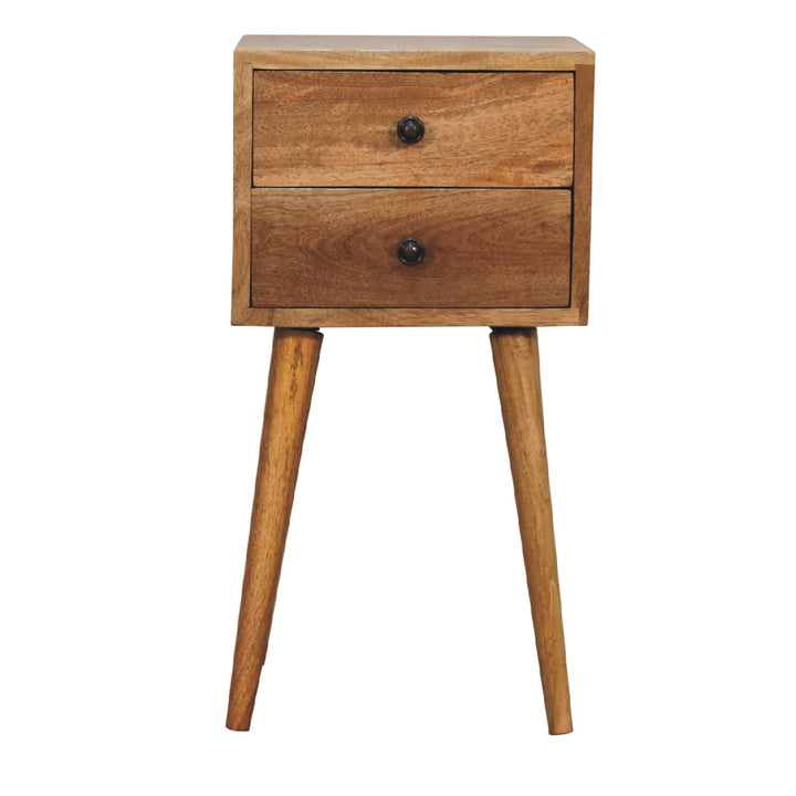 Solid Wood Mini Nightstand, 2-Drawers, Oak-ish, Light Brown
