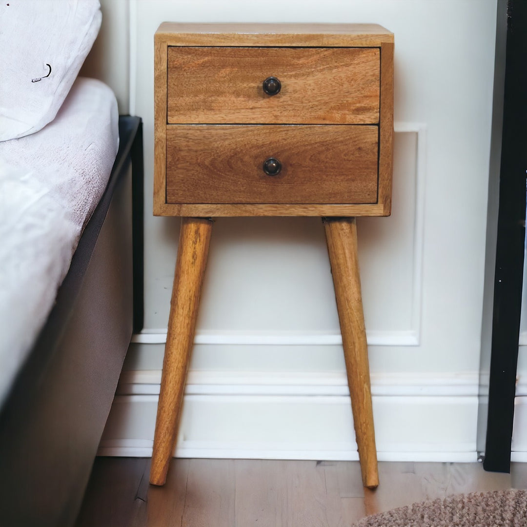 Solid Wood Mini Nightstand, 2-Drawers, Oak-ish, Light Brown