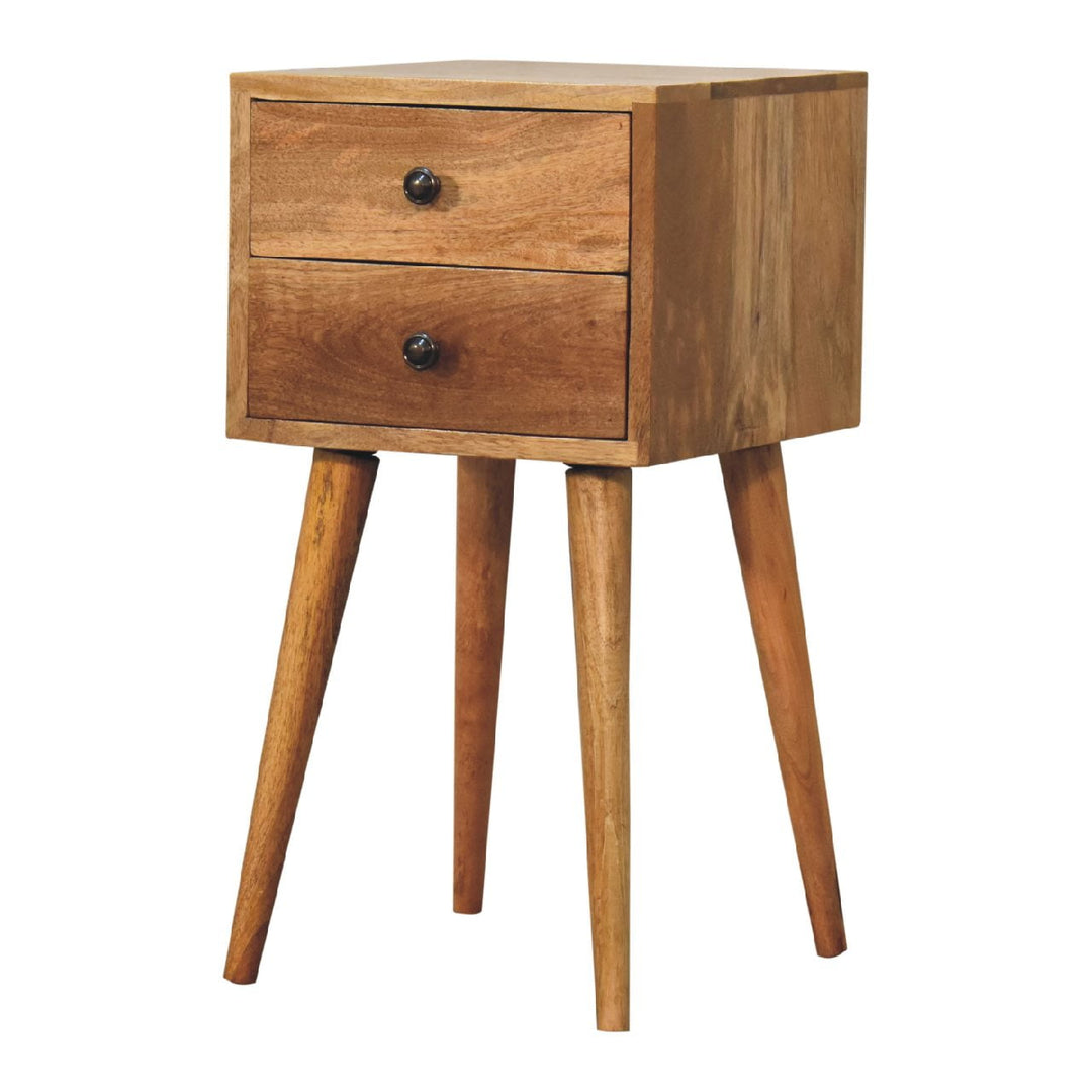 Solid Wood Mini Nightstand, 2-Drawers, Oak-ish, Light Brown