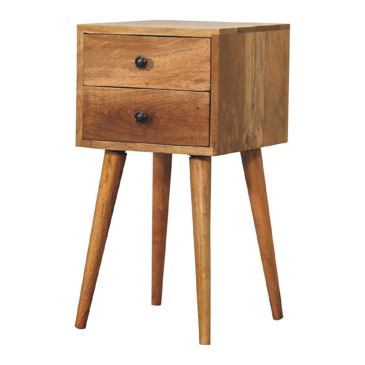 Solid Wood Mini Nightstand, 2-Drawers, Oak-ish, Light Brown