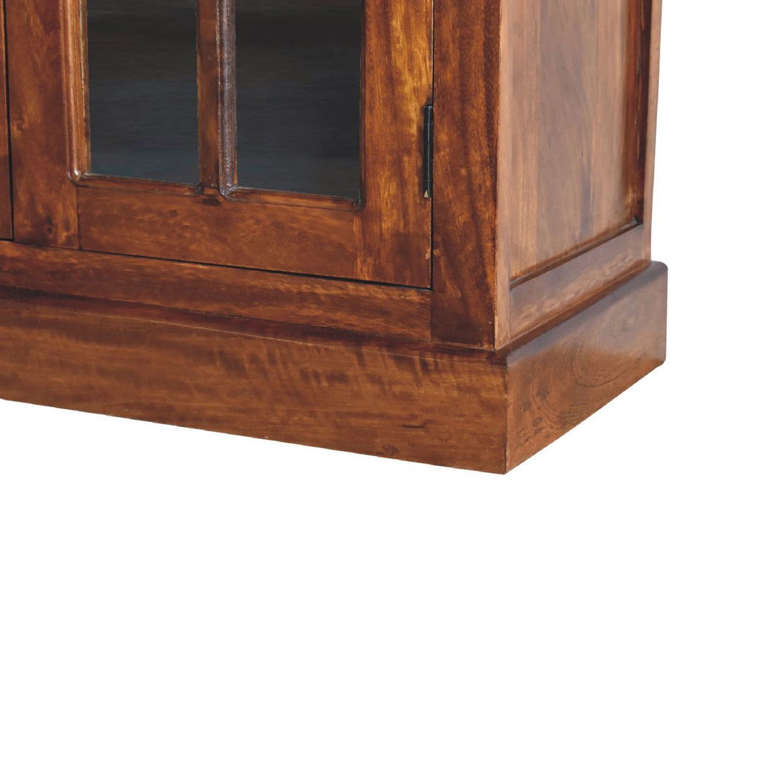 Solid Wood Large Glazed Sideboard, 4-Drawers, 4-Shelves, Chestnut, Dark Brown