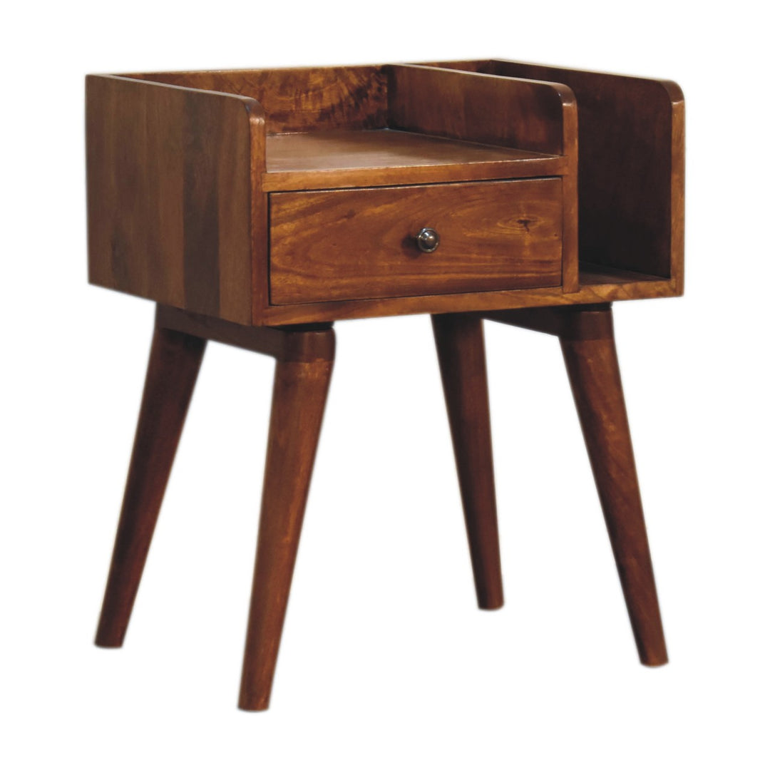 Chestnut Collective Nightstand,1-Drawer, 2 Open-Slots, Nordic Legs, Light Brown