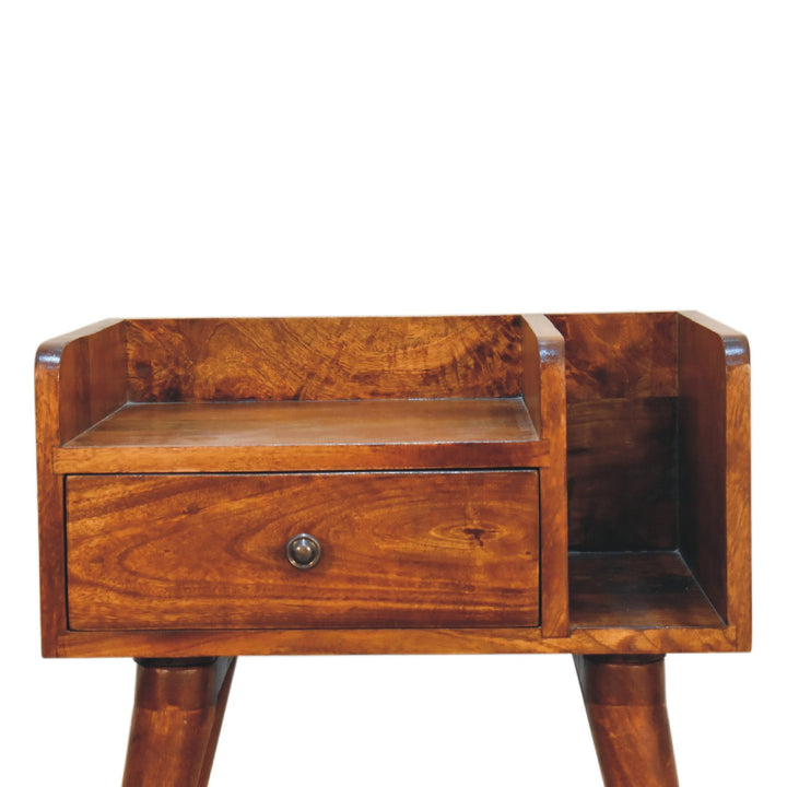 Chestnut Collective Nightstand,1-Drawer, 2 Open-Slots, Nordic Legs, Light Brown