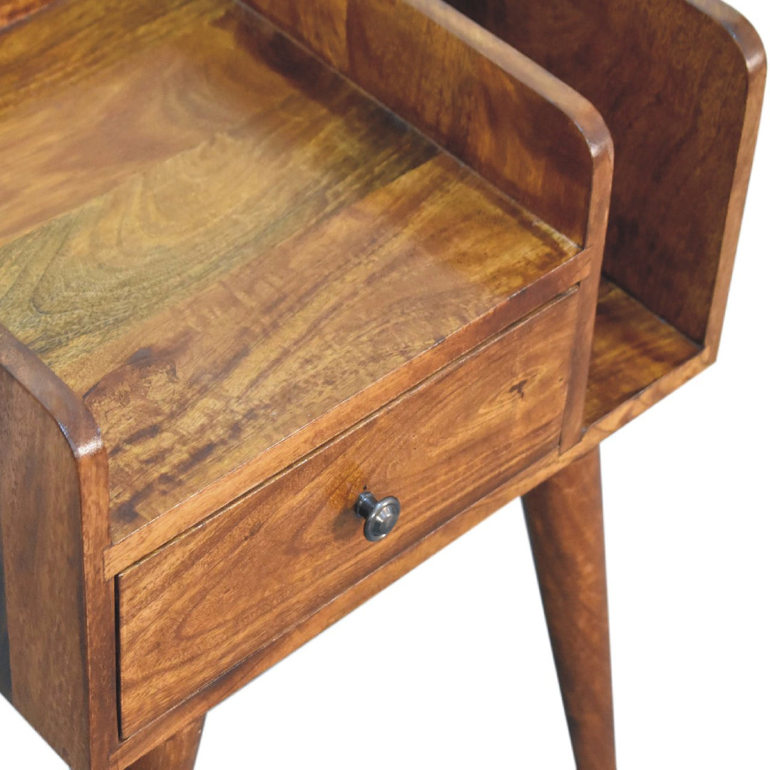 Chestnut Collective Nightstand,1-Drawer, 2 Open-Slots, Nordic Legs, Light Brown