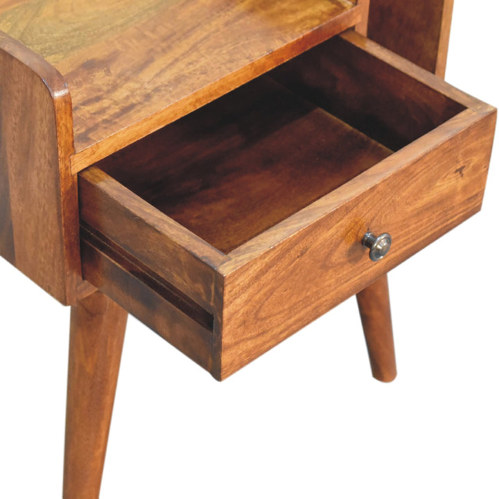 Chestnut Collective Nightstand,1-Drawer, 2 Open-Slots, Nordic Legs, Light Brown
