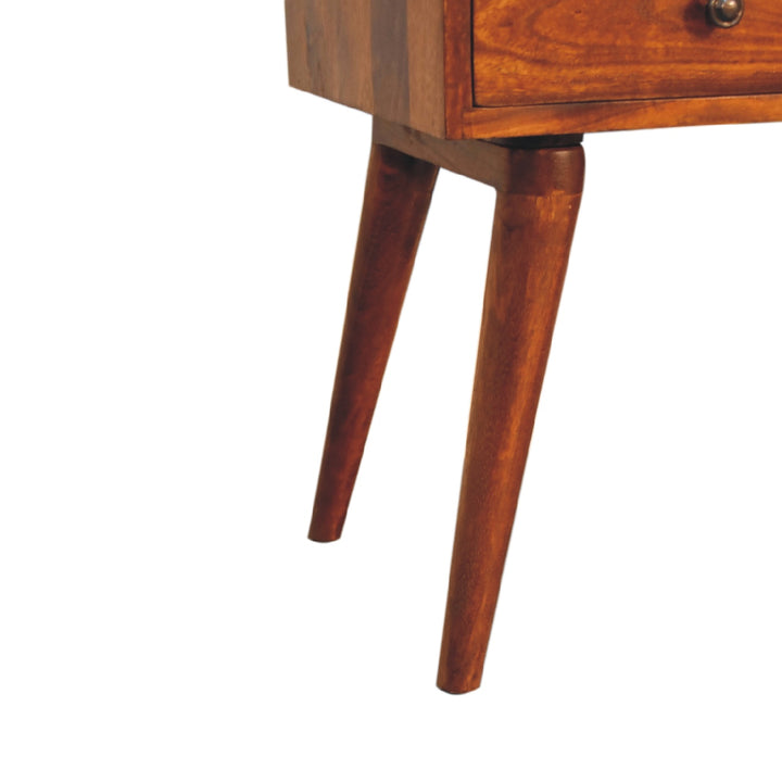 Chestnut Collective Nightstand,1-Drawer, 2 Open-Slots, Nordic Legs, Light Brown