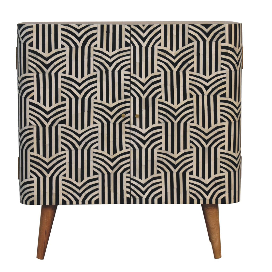 Solid Wood Edessa Bone Inlay Cabinet, 2-Shelves, Black and White