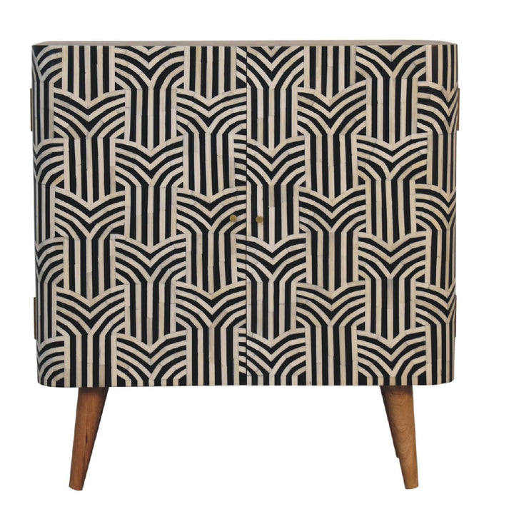 Solid Wood Edessa Bone Inlay Cabinet, 2-Shelves, Black and White