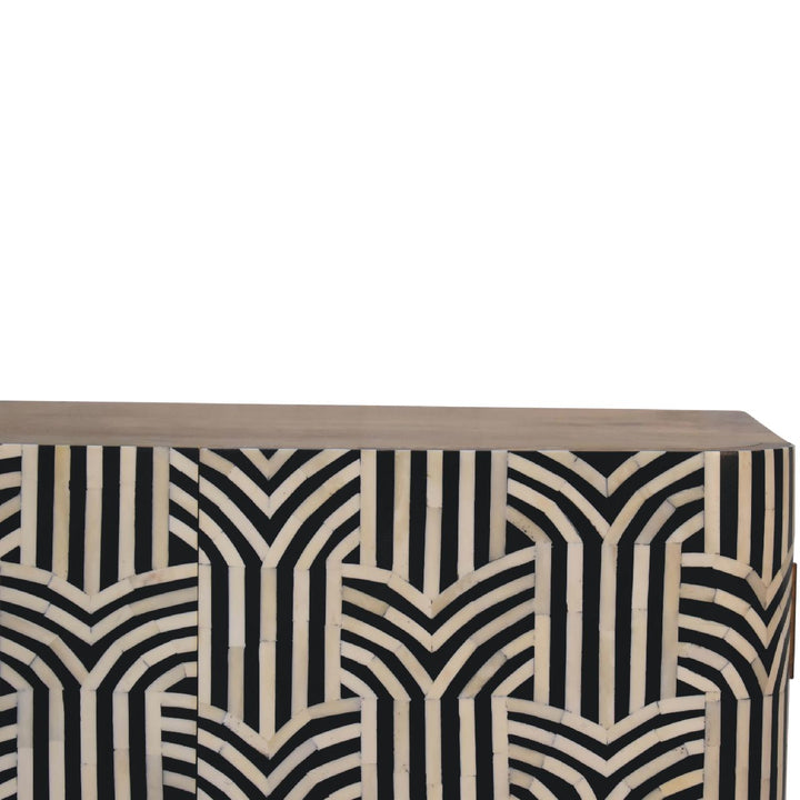 Solid Wood Edessa Bone Inlay Cabinet, 2-Shelves, Black and White