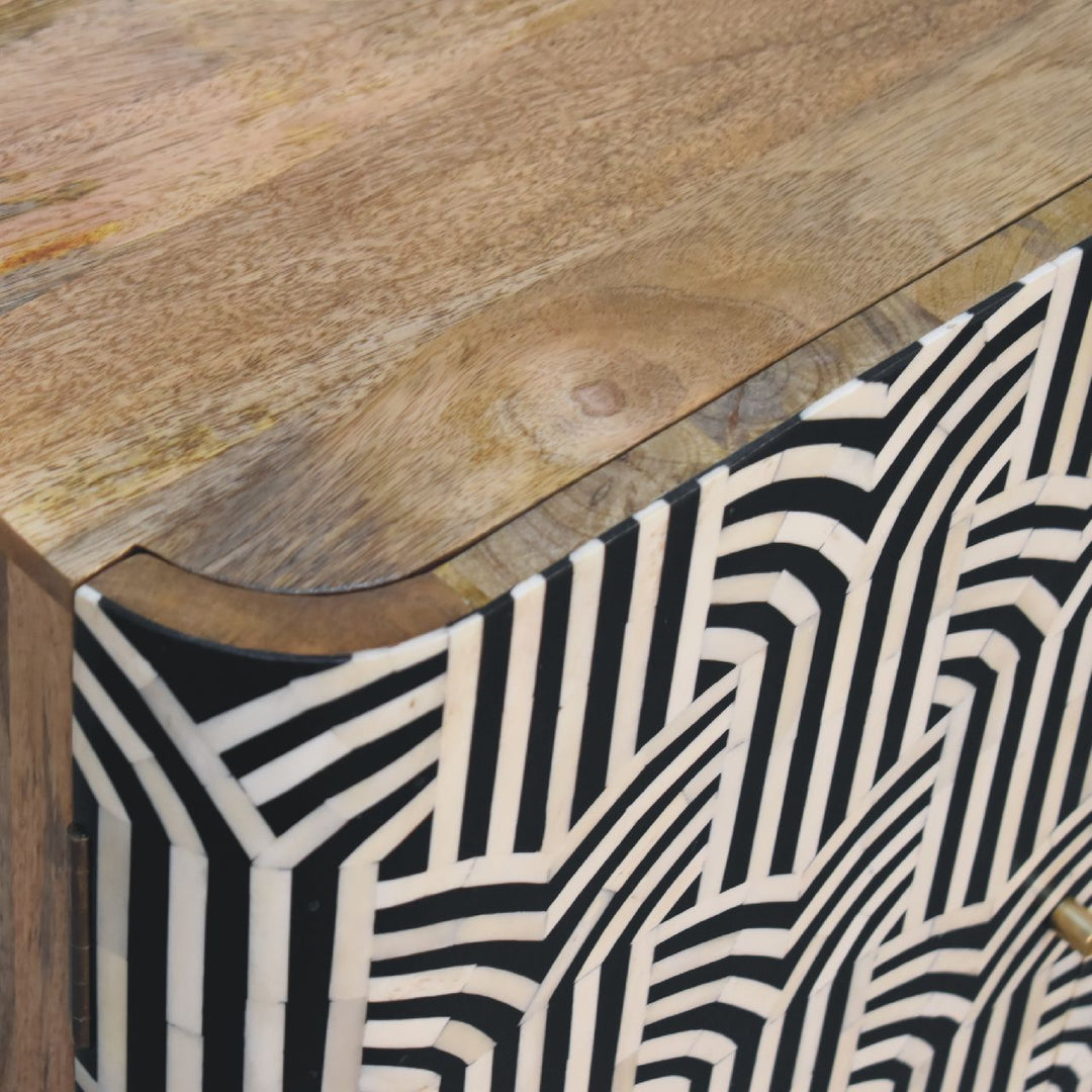 Solid Wood Edessa Bone Inlay Cabinet, 2-Shelves, Black and White