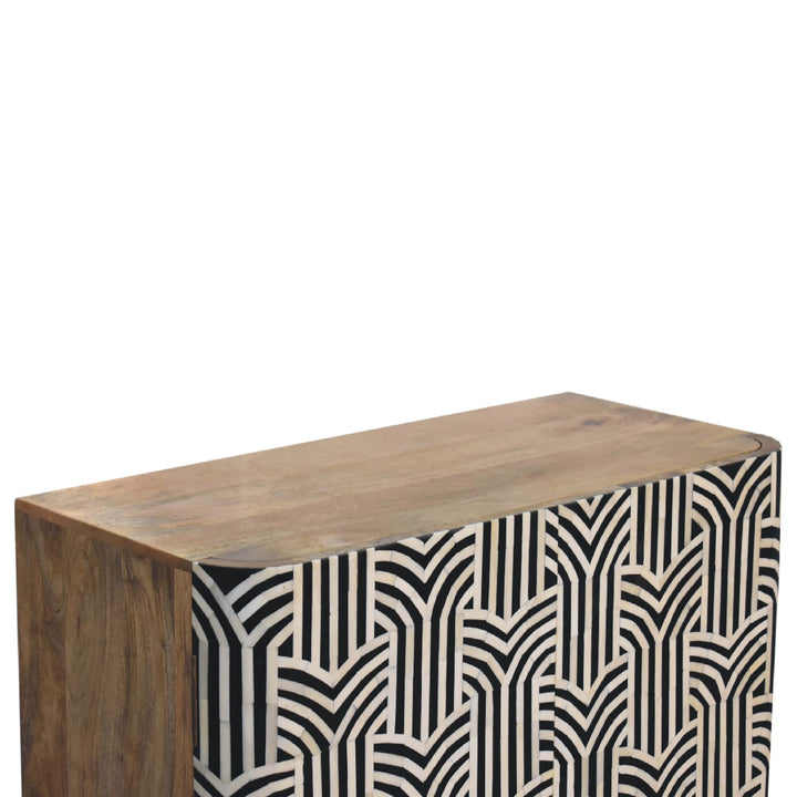 Solid Wood Edessa Bone Inlay Cabinet, 2-Shelves, Black and White