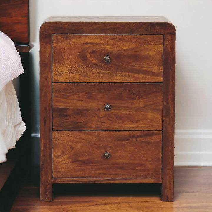 Naya Nightstand, 3-Drawers, Chestnut Brown