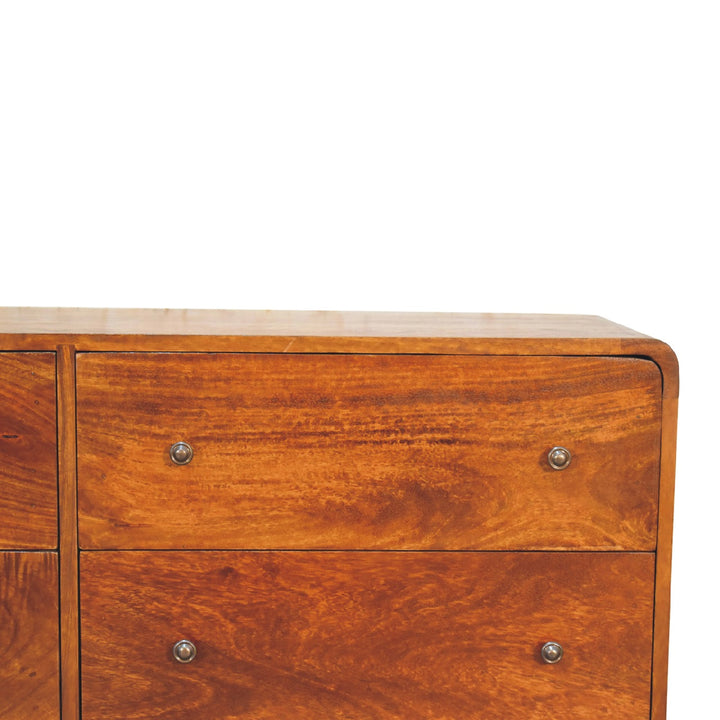 Solid Wood Large Curved Chest, 6-Drawers, Chestnut, Brown