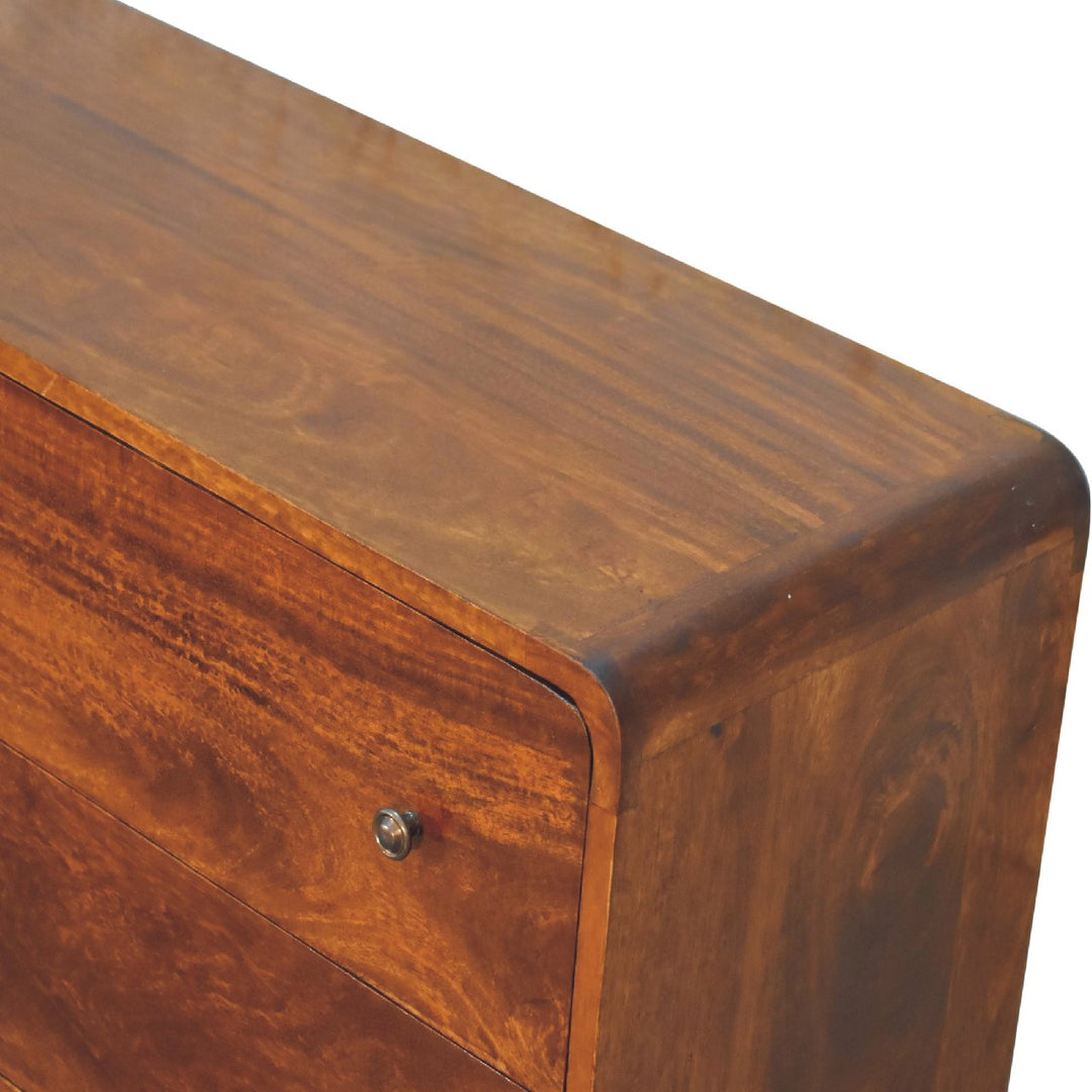 Solid Wood Large Curved Chest, 6-Drawers, Chestnut, Brown