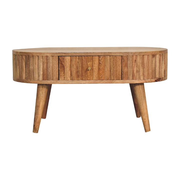 Solid Wood Stripe Coffee Table, 2-Drawers, Nordic Legs, Light Brown