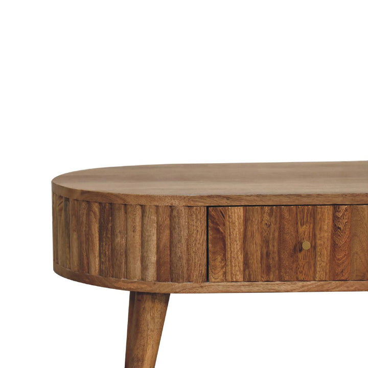Solid Wood Stripe Coffee Table, 2-Drawers, Nordic Legs, Light Brown