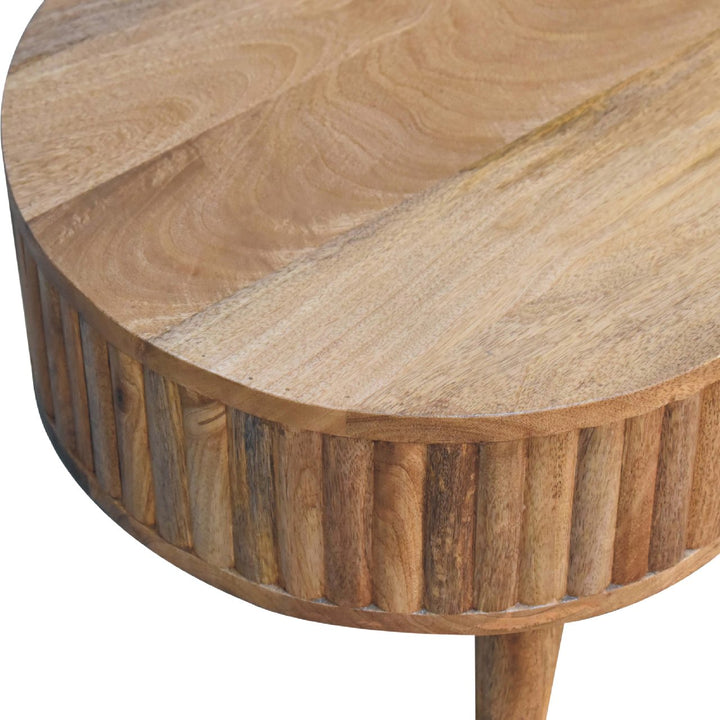 Solid Wood Stripe Coffee Table, 2-Drawers, Nordic Legs, Light Brown