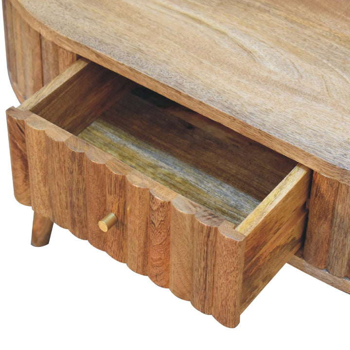 Solid Wood Stripe Coffee Table, 2-Drawers, Nordic Legs, Light Brown