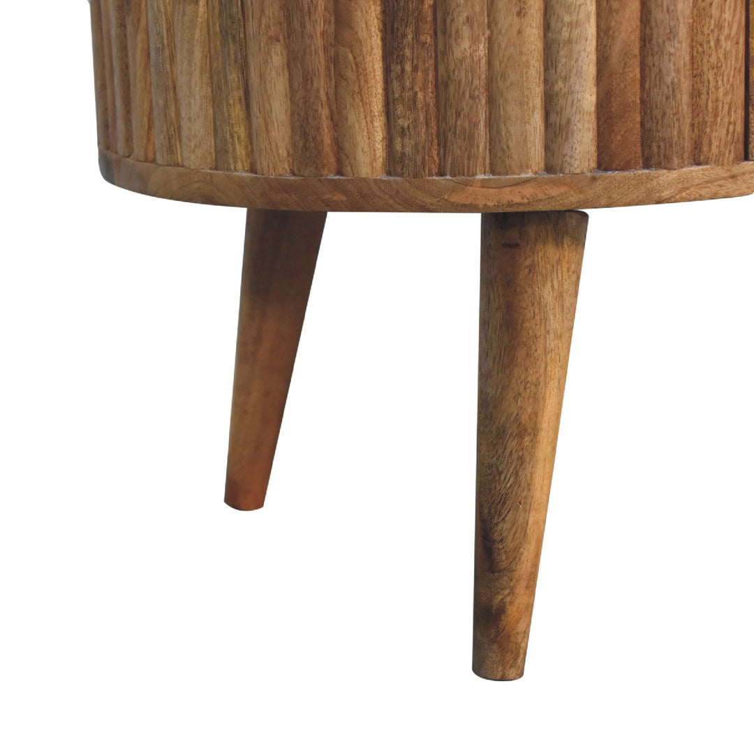 Solid Wood Stripe Coffee Table, 2-Drawers, Nordic Legs, Light Brown