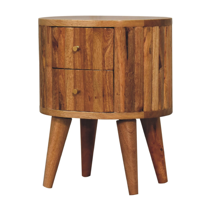 Stripe Nightstand, 2-Drawers, Nordic Legs, Light Brown