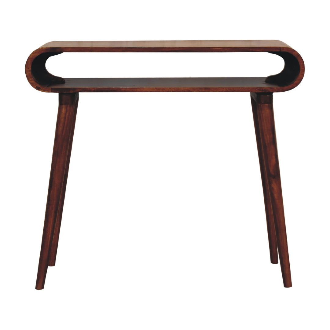 Solid Wood Amaya Nordic Style Console Table, Open Storage, Chestnut, Dark Brown