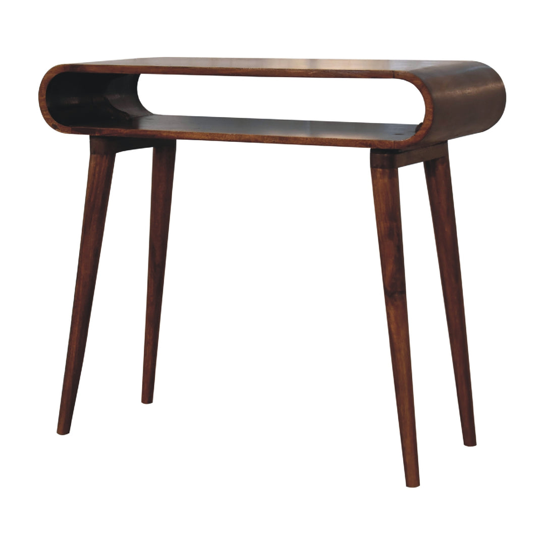 Solid Wood Amaya Nordic Style Console Table, Open Storage, Chestnut, Dark Brown