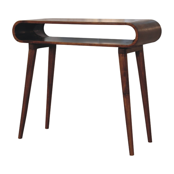 Solid Wood Amaya Nordic Style Console Table, Open Storage, Chestnut, Dark Brown