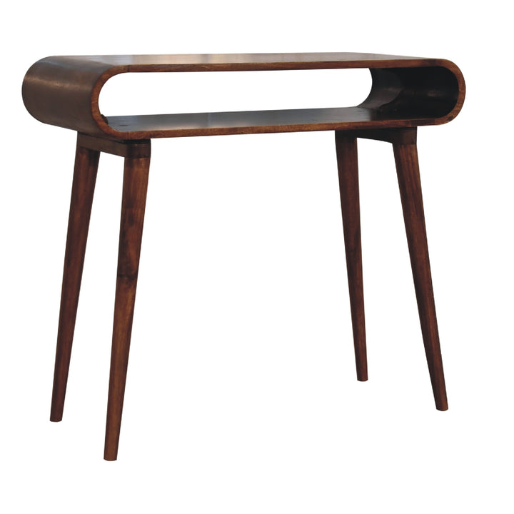 Solid Wood Amaya Nordic Style Console Table, Open Storage, Chestnut, Dark Brown