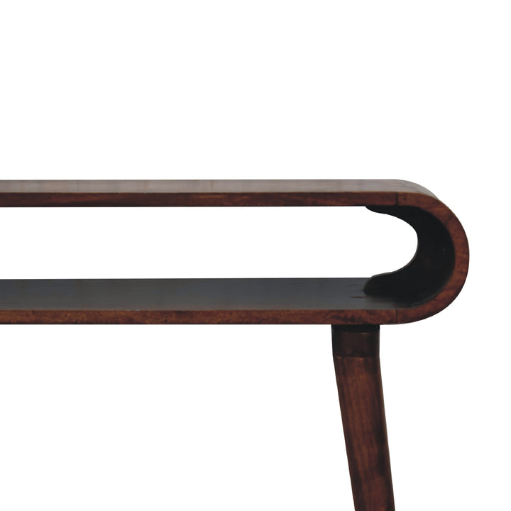 Solid Wood Amaya Nordic Style Console Table, Open Storage, Chestnut, Dark Brown