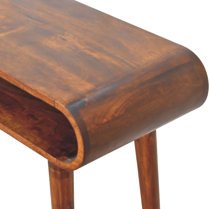 Solid Wood Amaya Nordic Style Console Table, Open Storage, Chestnut, Dark Brown