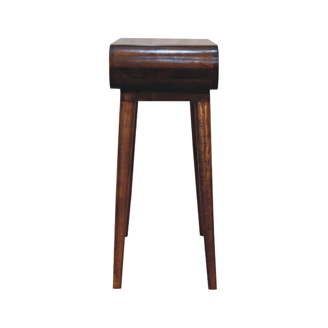 Solid Wood Amaya Nordic Style Console Table, Open Storage, Chestnut, Dark Brown