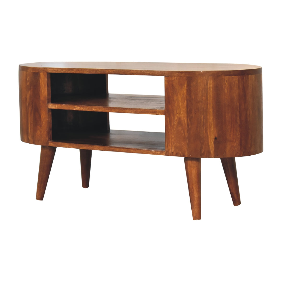Solid Wood Cortez Chestnut Media Unit, 2 Open Shelves, Nordic Legs, Brown