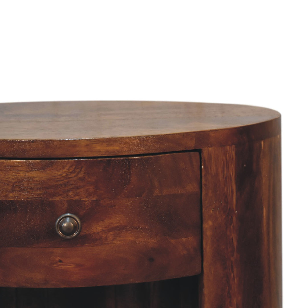 Solid Wood Cortez Nightstand, Chestnut finish, 1-Drawer, 2 Open Slots, Dark Brown