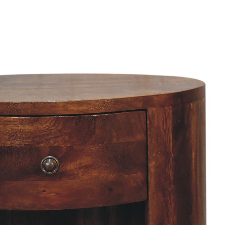 Solid Wood Cortez Nightstand, Chestnut finish, 1-Drawer, 2 Open Slots, Dark Brown