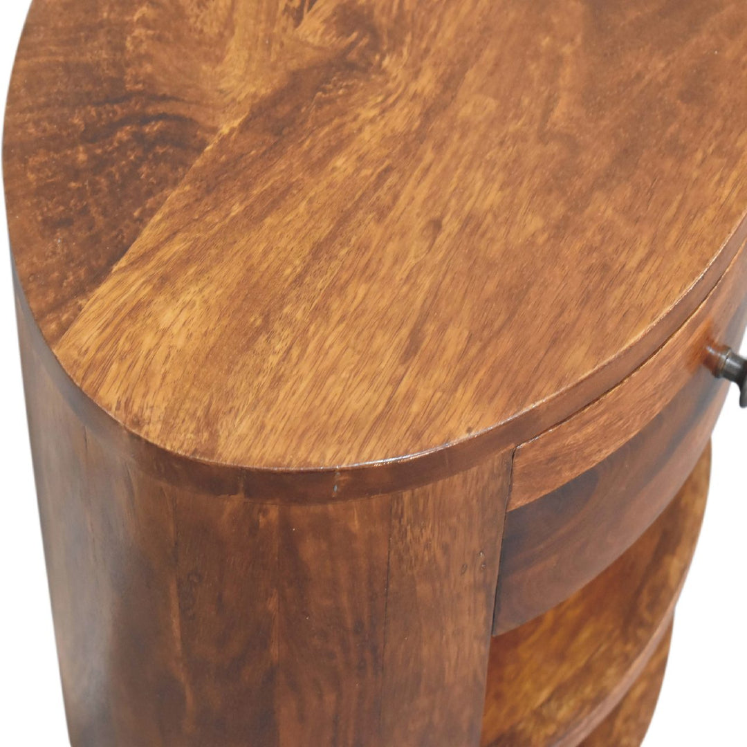 Solid Wood Cortez Nightstand, Chestnut finish, 1-Drawer, 2 Open Slots, Dark Brown