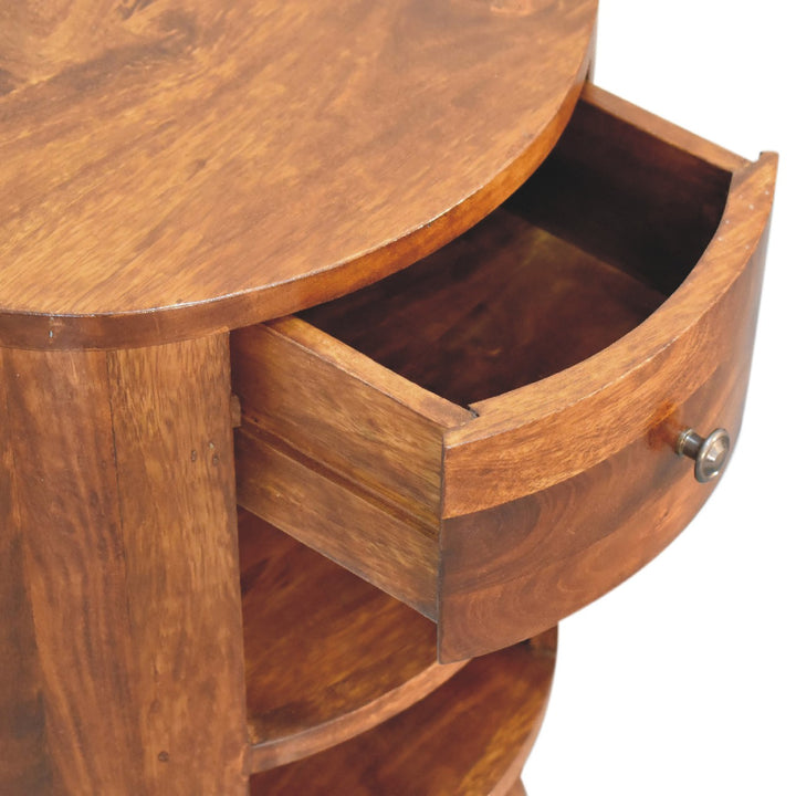 Solid Wood Cortez Nightstand, Chestnut finish, 1-Drawer, 2 Open Slots, Dark Brown