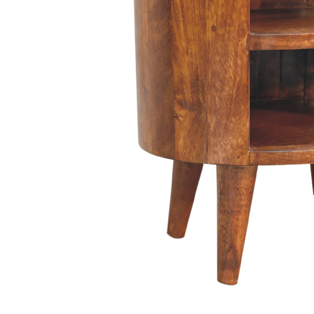 Solid Wood Cortez Nightstand, Chestnut finish, 1-Drawer, 2 Open Slots, Dark Brown