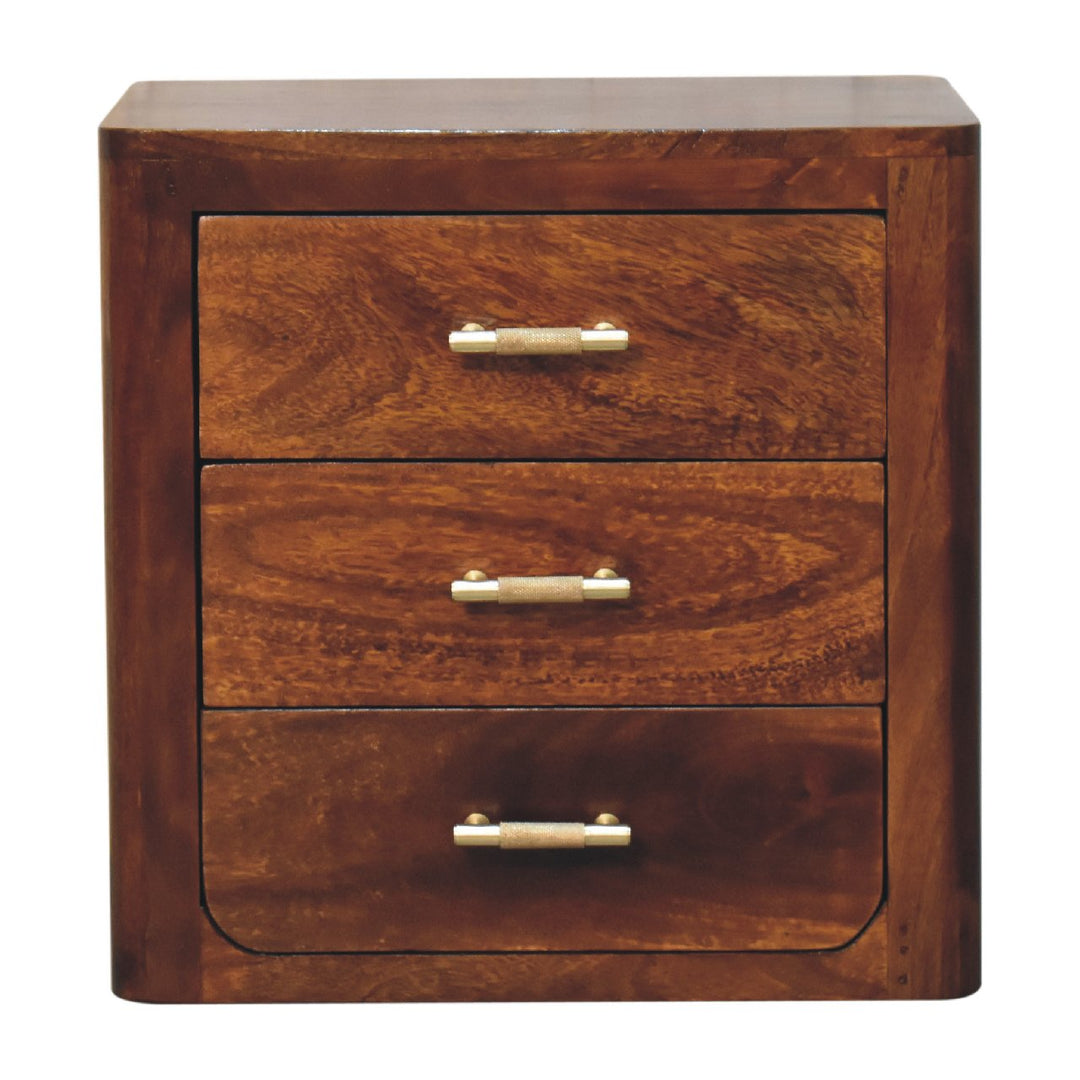 Luca Chestnut Nightstand, with 3-Drawers, Dark Brown