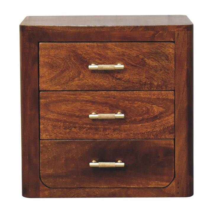 Luca Chestnut Nightstand, with 3-Drawers, Dark Brown